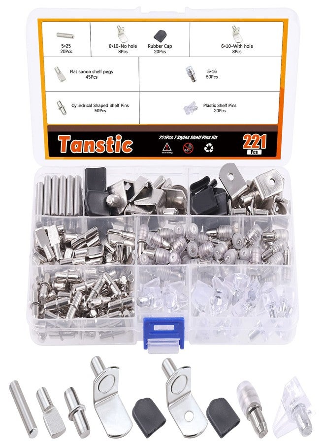 Tanstic 221Pcs 8 Styles Shelf Pins Kit - Shelf Support Pegs for Kitchen Cabinet & Bookshelf Shelves - Image 1