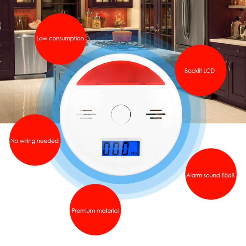 إنذار أول أكسيد الكربون: صوت عالٍ 85 ديسيبل، استجابة سريعة - شاشة عرض LCD بمصابيح خلفية زرقاء، خاصية تخزين الذاكرة، تعمل بالبطاريات، إنذار أمان أبيض معاق لللهب لسلامة المنزل والمكتب والعائلة - Image 4