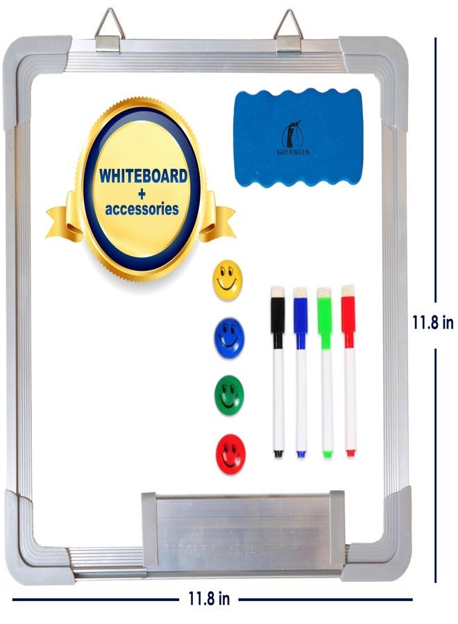 Navy Penguin Whiteboard Set - 12 x 12 in Dry Erase Board with 1 Magnetic Dry Eraser, 4 Dry Wipe Markers and 4 Magnets - Small White Board Wall Hanging Marker Board for Home and Office (12x12) - Image 2