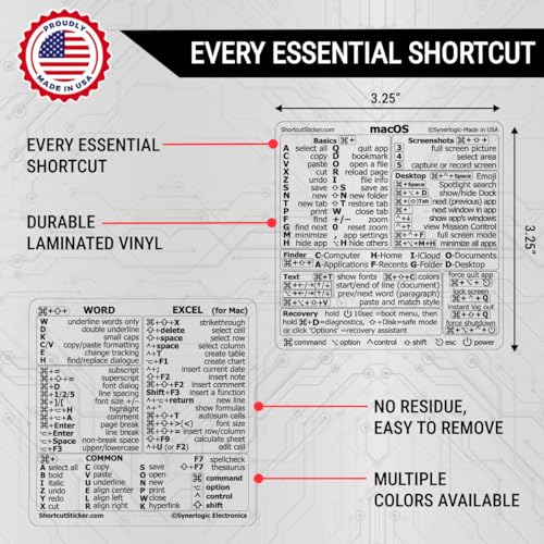 SYNERLOGIC Mac OS (M/Intel) + Word/Excel (for Mac) Quick Reference Keyboard Shortcut Stickers - for MacBook Air/Pro/iMac/Mac/Mini (Clear, Pack of 2 Sets) - Image 3