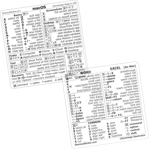 SYNERLOGIC Mac OS (M/Intel) + Word/Excel (for Mac) Quick Reference Keyboard Shortcut Stickers - for MacBook Air/Pro/iMac/Mac/Mini (Clear, Pack of 2 Sets) - Image 5