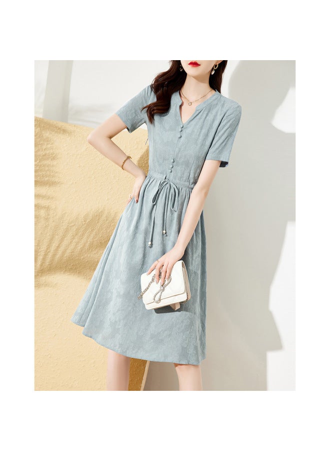 Song Feng Ya Traditional Chinese Retro Style Summer Textured Cotton Waist-cinching Slimming A-line Dress - Image 3