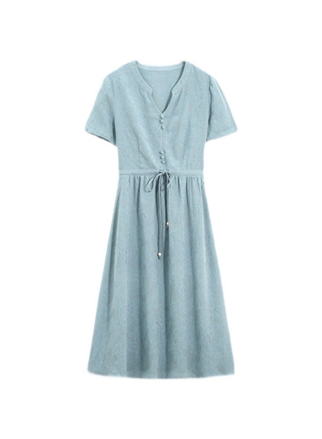 Song Feng Ya Traditional Chinese Retro Style Summer Textured Cotton Waist-cinching Slimming A-line Dress - Image 5