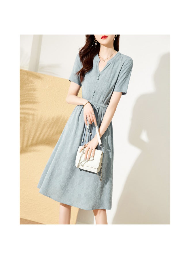 Song Feng Ya Traditional Chinese Retro Style Summer Textured Cotton Waist-cinching Slimming A-line Dress - Image 2