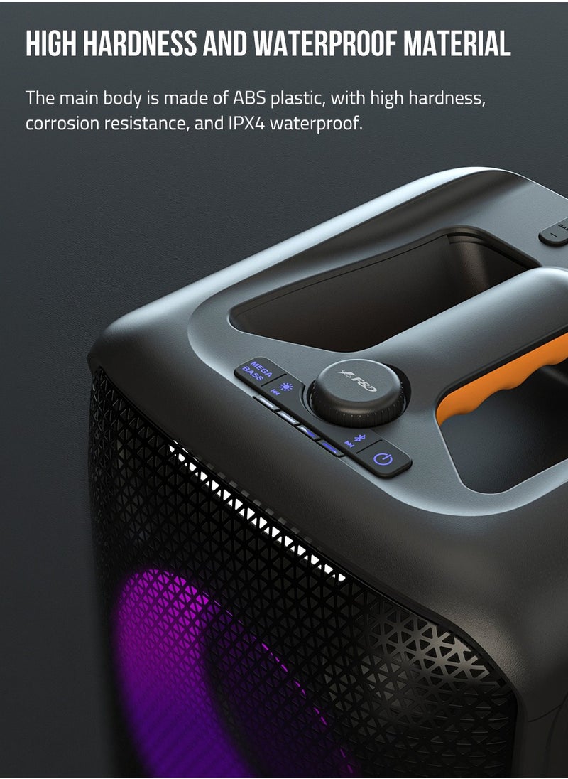 F&d Pa100 40W Bluetooth Party Speaker With 14 Hours Play Time, Multicolor light , Supporting Bluetooth ,USB , Aux , Wireless Mic , Built-in rechargeable battery , Wireless mic