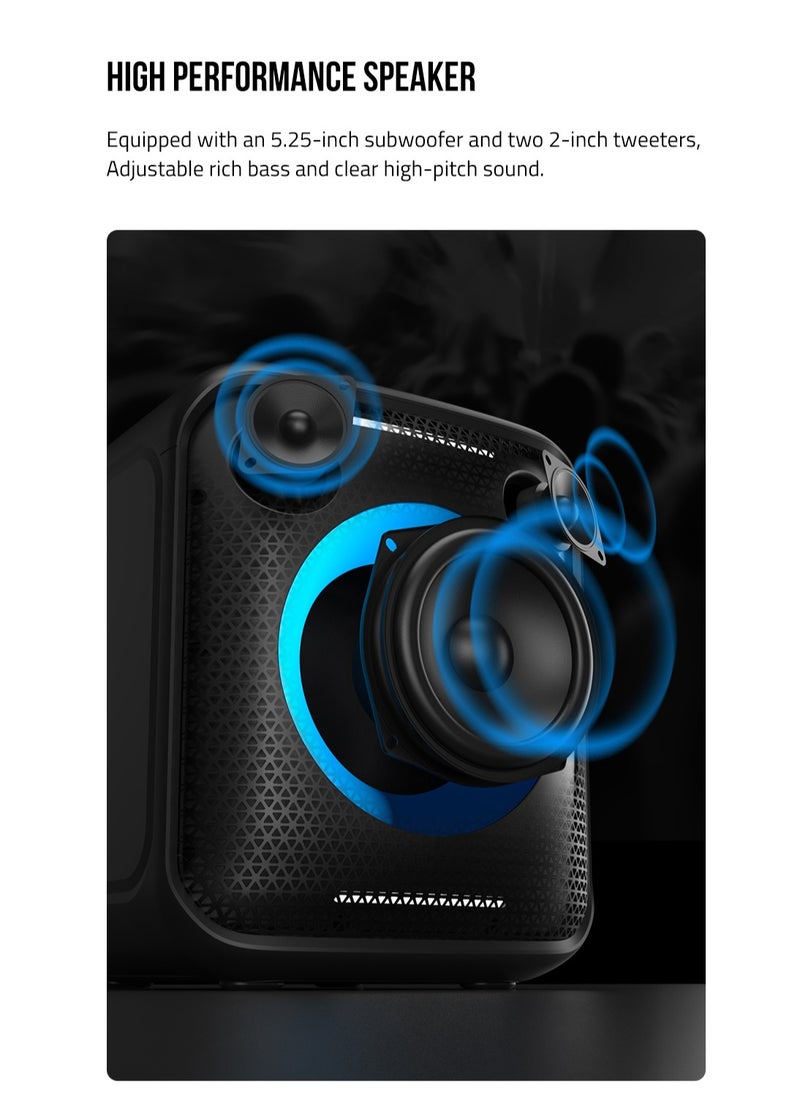 F&d Pa100 40W Bluetooth Party Speaker With 14 Hours Play Time, Multicolor light , Supporting Bluetooth ,USB , Aux , Wireless Mic , Built-in rechargeable battery , Wireless mic