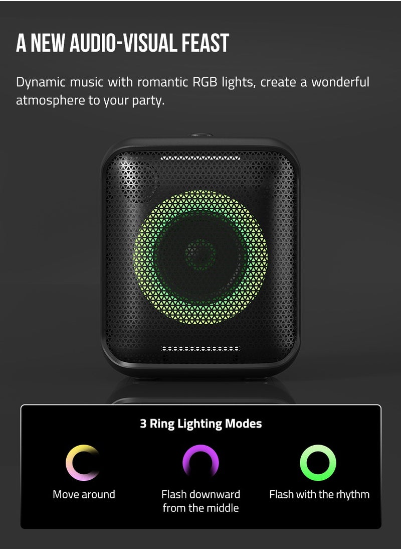F&d Pa100 40W Bluetooth Party Speaker With 14 Hours Play Time, Multicolor light , Supporting Bluetooth ,USB , Aux , Wireless Mic , Built-in rechargeable battery , Wireless mic