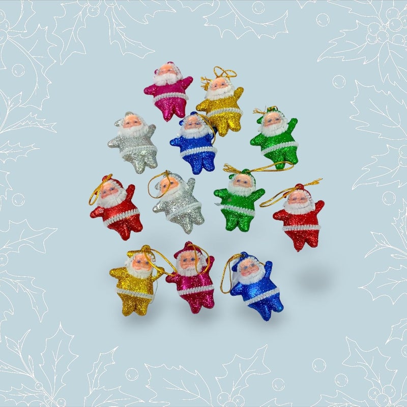 Evisha 12 Mini Glitter Santa Claus Pendant Christmas Tree Hanging Decorations Xmas Tree Ornaments Red Santa Claus Style Christmas Tree Party Hanging Decorations for Christmas Home Decoration - Image 2