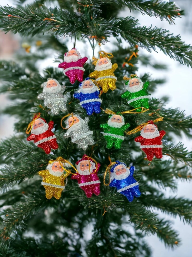 Evisha 12 Mini Glitter Santa Claus Pendant Christmas Tree Hanging Decorations Xmas Tree Ornaments Red Santa Claus Style Christmas Tree Party Hanging Decorations for Christmas Home Decoration - Image 1