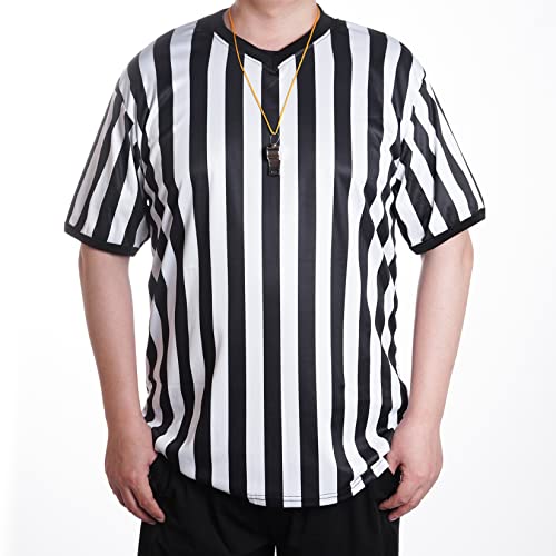 obmwang Referee Shirt for Womens and Mens, Black and White Stripe Umpire Jersey V Neck Ref Uniform for Football Halloween - Image 5