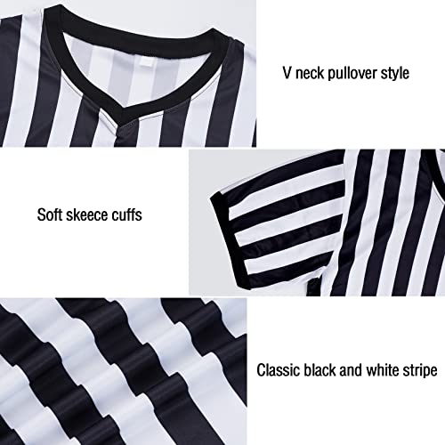obmwang Referee Shirt for Womens and Mens, Black and White Stripe Umpire Jersey V Neck Ref Uniform for Football Halloween - Image 3