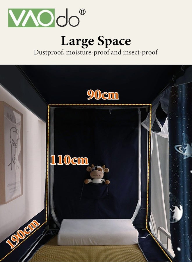 VAOdo Dorm Bunk Bed Curtains, Single Sleeper Bed Canopy Tents, Blackout Bed Tent Curtain with Mosquito Net and Bracket, Student Sleep Privacy Protection190*90*110CM - Image 5