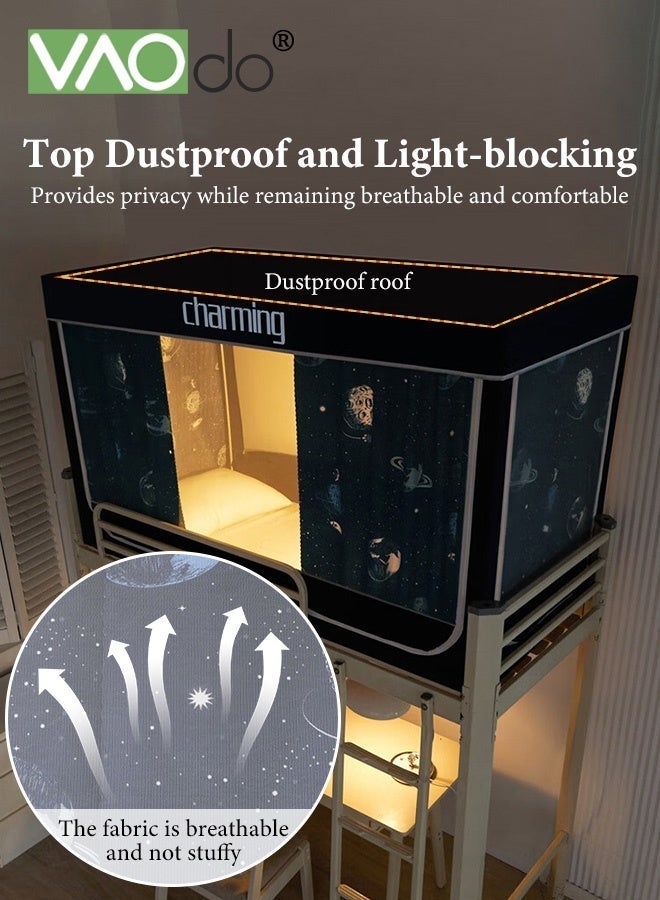 VAOdo Dorm Bunk Bed Curtains, Single Sleeper Bed Canopy Tents, Blackout Bed Tent Curtain with Mosquito Net and Bracket, Student Sleep Privacy Protection190*90*110CM - Image 4