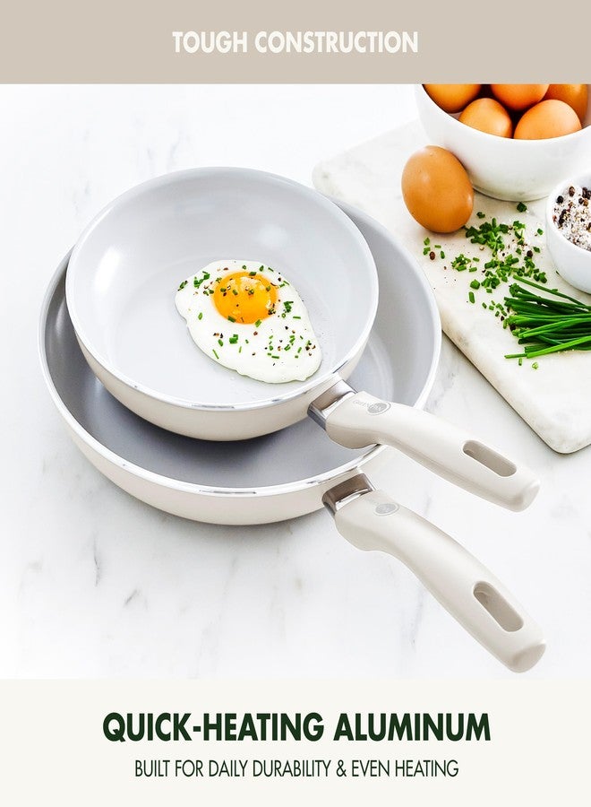 GreenPan Dover Healthy Ceramic Nonstick, 8” and 10” Frying Pan Skillet Set, PFAS-Free, Dishwasher Safe, Comfort Grip Handle, Cream White - Image 2