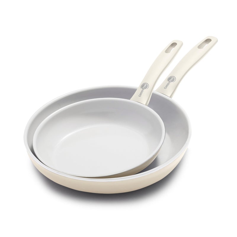 GreenPan Dover Healthy Ceramic Nonstick, 8” and 10” Frying Pan Skillet Set, PFAS-Free, Dishwasher Safe, Comfort Grip Handle, Cream White - Image 1