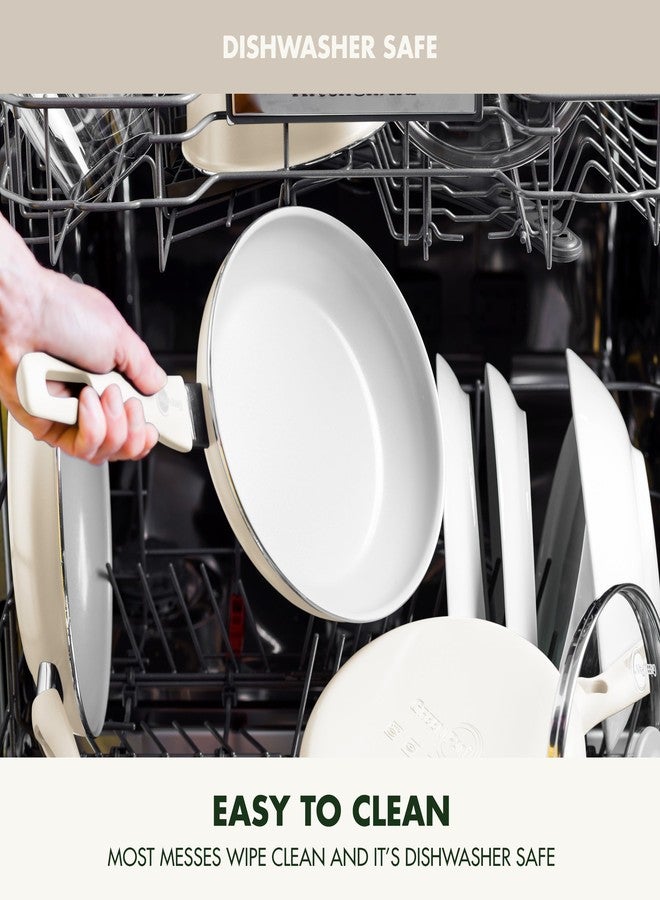 GreenPan Dover Healthy Ceramic Nonstick, 8” and 10” Frying Pan Skillet Set, PFAS-Free, Dishwasher Safe, Comfort Grip Handle, Cream White - Image 4