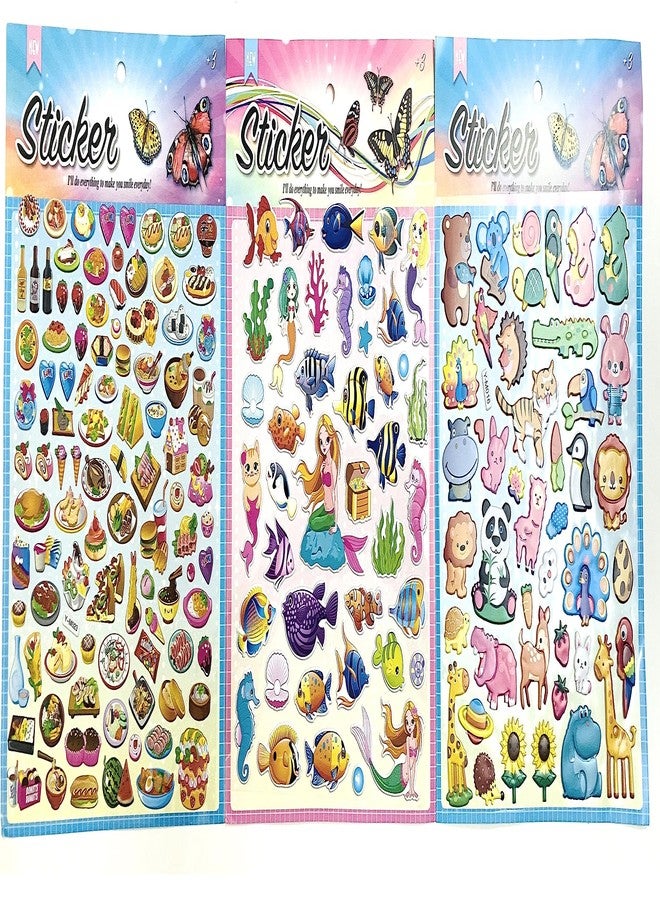 ASHOPANU 3D Puffy Junk Food, Land & Water Animals Stickers for Kids-Set of 3 - Image 1