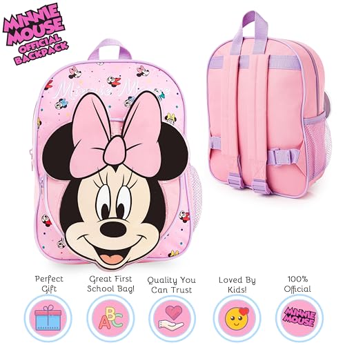 Disney Mini Backpack for Girls Toddlers 12x9” Preschool Backpack for Daycare Travel School Supplies Gifts for Girls (Pink Minnie 3D) - Image 2