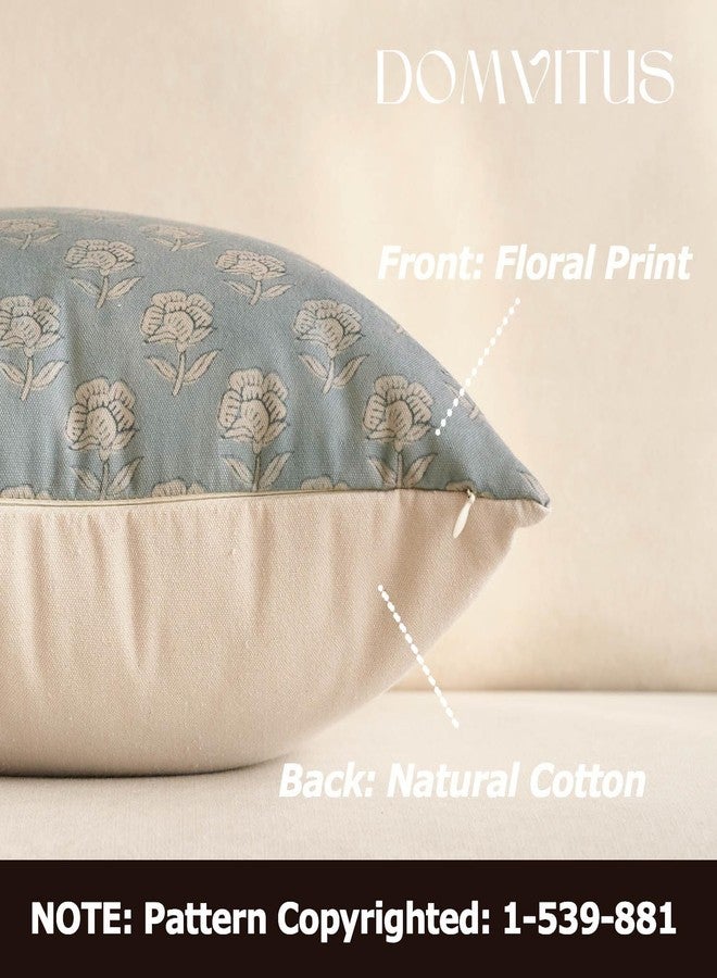 DOMVITUS Floral Pillow Covers 20x20 Throw Pillow Covers Decorative Block Floral Print Vintage Pillow Cover for Living Room Couch Bed, Light Blue, 1PC - Image 2