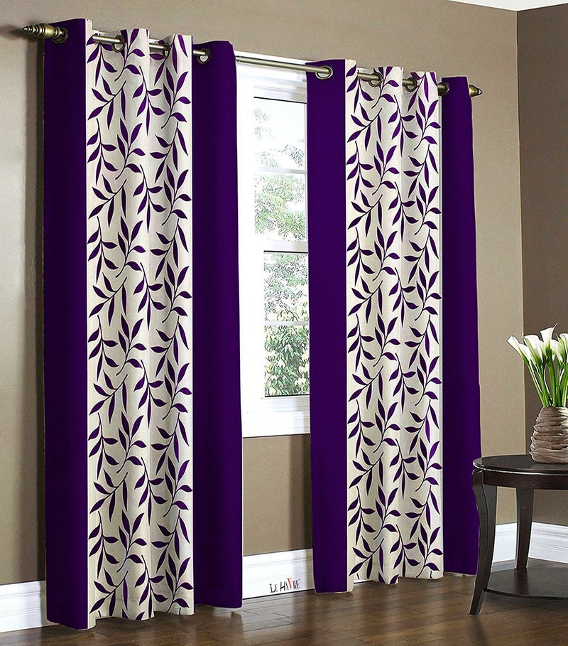 Milan Polyresin Floral Window Curtain, Window 3 Feet, Violet, Pack of 2