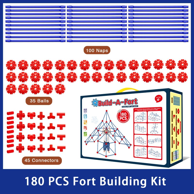 V-Opitos 180 Pack Fort Building Kits for Kids Age 4, 5, 6, 7, 8+ Years Old, Creative STEM Building Toys for DIY Castles, Tunnels, Play Tent, Ideal Christmas, Birthday Gifts for Boys & Girls - Image 3