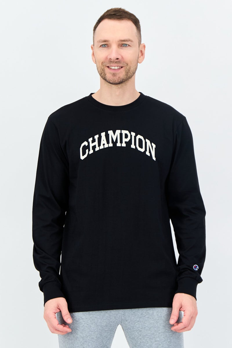 Champion تي شيرت رياضي للرجال بأكمام طويلة مناسب للخارج، أسود - Image 1