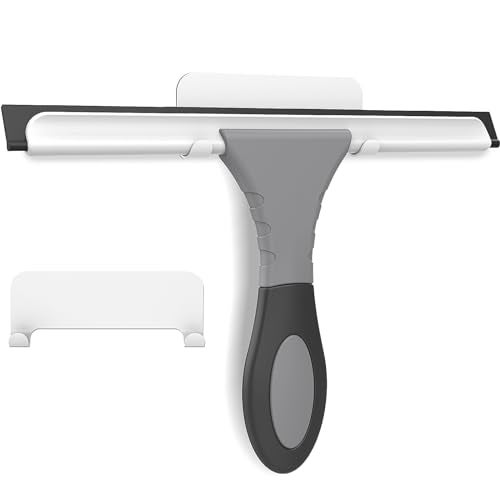 Fabspace All-Purpose Silicone Shower Squeegee for Glass, Window, Door, Mirror, Car Windshield & Tile Wall, Portable Cleaner Tools, Includes One Hook & One Adhesive,10 Inches (Gray) - Image 1