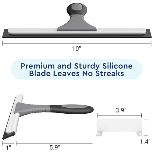 Fabspace All-Purpose Silicone Shower Squeegee for Glass, Window, Door, Mirror, Car Windshield & Tile Wall, Portable Cleaner Tools, Includes One Hook & One Adhesive,10 Inches (Gray) - Image 3