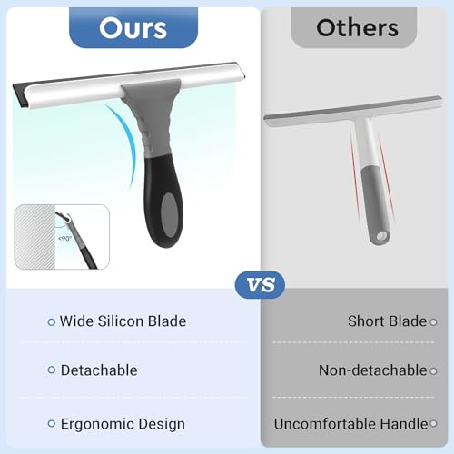 Fabspace All-Purpose Silicone Shower Squeegee for Glass, Window, Door, Mirror, Car Windshield & Tile Wall, Portable Cleaner Tools, Includes One Hook & One Adhesive,10 Inches (Gray) - Image 4