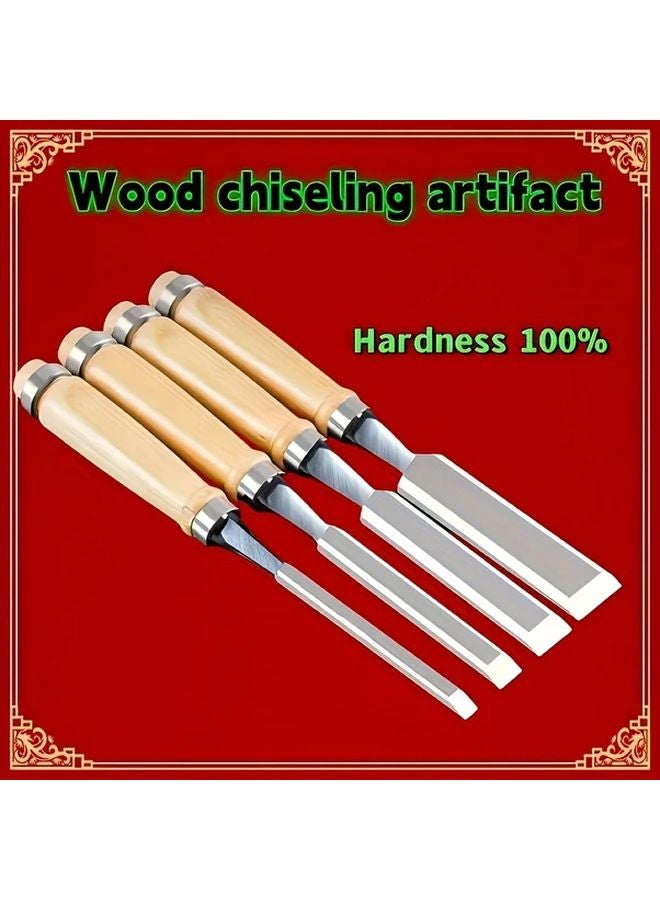 4pcs Cast Iron Woodworking Chisel Set Sharp Durable Blades Wooden Handles - Image 2
