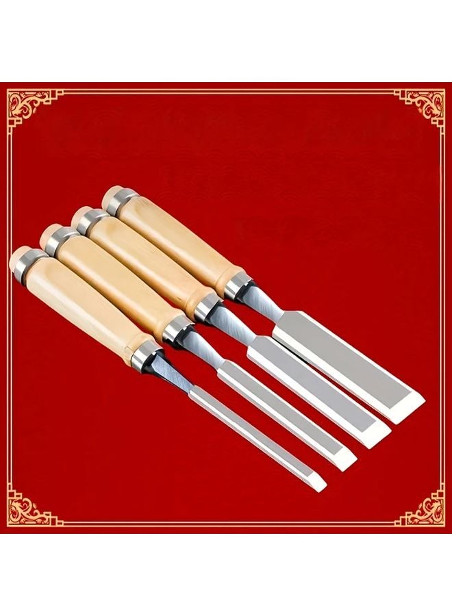 4pcs Cast Iron Woodworking Chisel Set Sharp Durable Blades Wooden Handles - Image 1