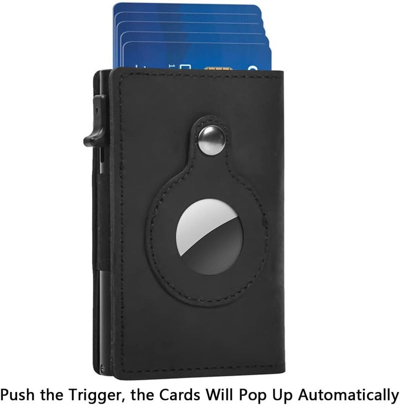 Fermido Slim Wallet for Air Tag| Genuine Leather RFID Credit Card Money Holder Automatic Pop up Mini Aluminum Wallet | Pocket-Sized and Slim Design Multipurpose Accessory for AirTag Case Cover for Men… - Image 2