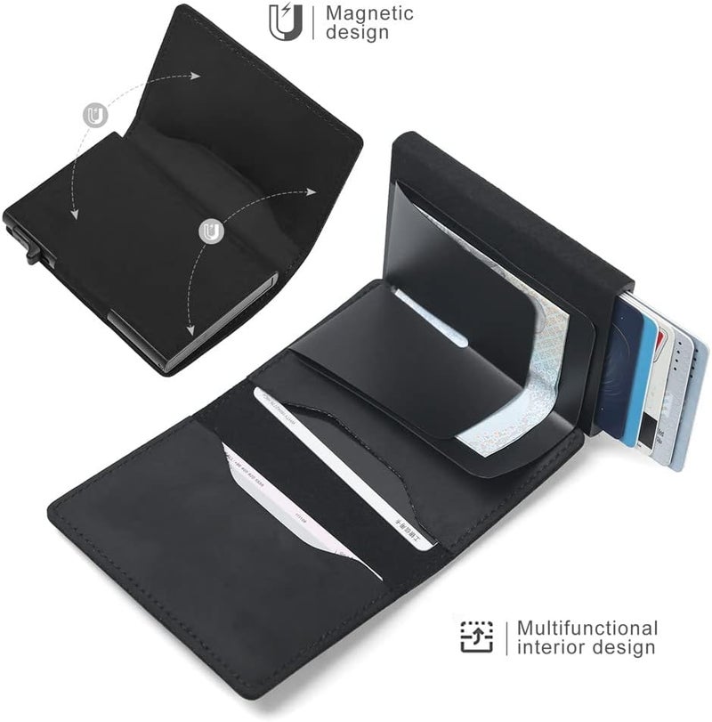 Fermido Slim Wallet for Air Tag| Genuine Leather RFID Credit Card Money Holder Automatic Pop up Mini Aluminum Wallet | Pocket-Sized and Slim Design Multipurpose Accessory for AirTag Case Cover for Men… - Image 3