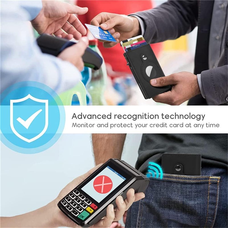 Fermido Slim Wallet for Air Tag| Genuine Leather RFID Credit Card Money Holder Automatic Pop up Mini Aluminum Wallet | Pocket-Sized and Slim Design Multipurpose Accessory for AirTag Case Cover for Men… - Image 4