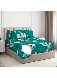 BSB HOME BSB HOME Premium Cotton Elastic Fitted Bedsheets with 2 King Size Pillow Covers | Double Bed with All Around Elastic 180 TC Supersoft | Size - 72 King Sizex78+10 in | Dark Green & White  - Image 1