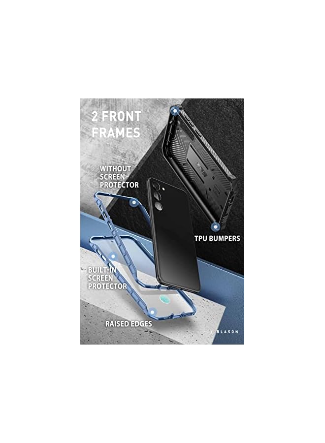 I-blason Armorbox Designed for Samsung Galaxy S23 Case, [Extra Front Frame] Full-Body Rugged Kickstand Holster Bumper Case with Built-in Screen Protector (Blue) - Image 2