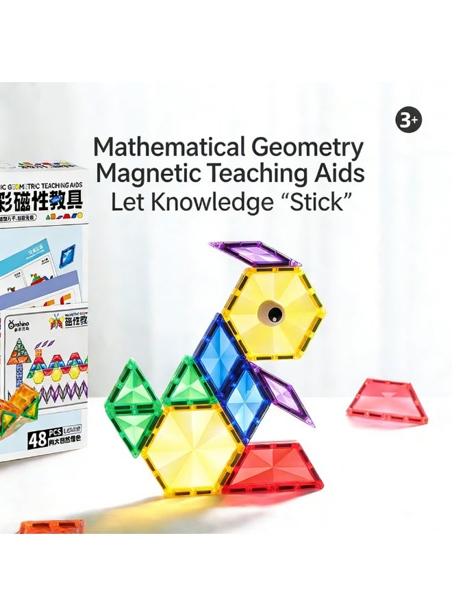 Magnetic Building Blocks Set (48 Pieces) Colourful Transparent Magnetic 3D Blocks Unlimited Creativity Inspires Thinking Entertaining and Educational Traditional Educational Toy - Image 1