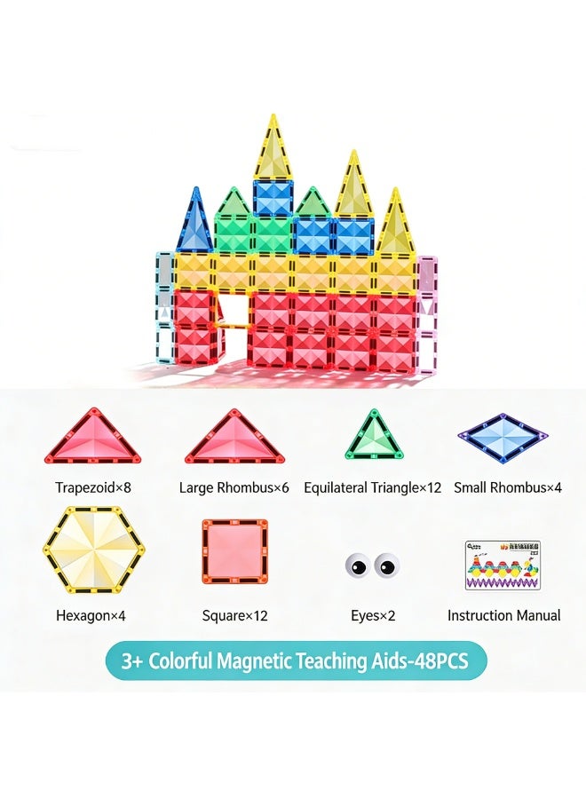 Magnetic Building Blocks Set (48 Pieces) Colourful Transparent Magnetic 3D Blocks Unlimited Creativity Inspires Thinking Entertaining and Educational Traditional Educational Toy - Image 5