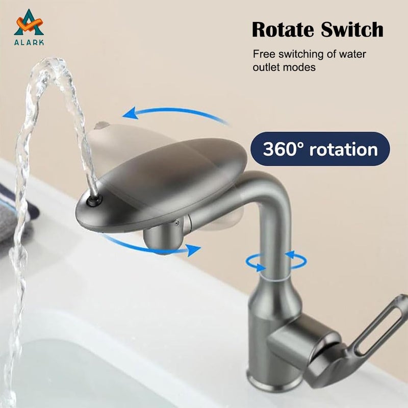 Alark Waterfall Kitchen Faucet 4 Modes Kitchen Tap Spray Head 360 Swivel Waterfall Spout Taps with Bathroom Sink MultiFunction Outlet Swivelling Waterfall Tap Accessory for Washing Vegetable Fruit - Image 5