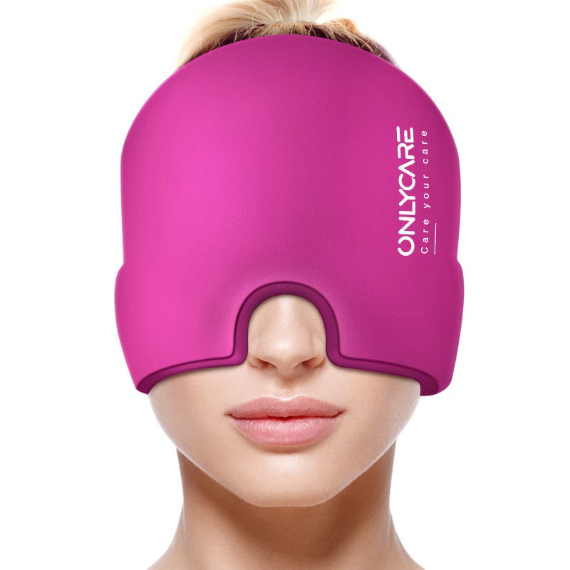 ONLYCARE Migraine Relief Cap Upgraded Odorless Migraine Ice Head Wrap Headache Relief Hat for Migraine Hot Pink