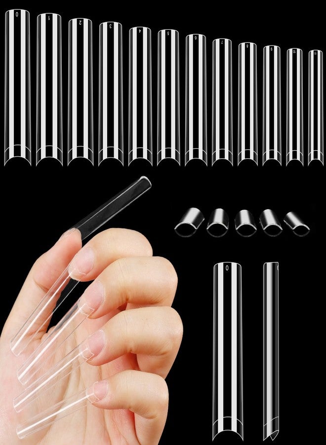 Laza 600pcs No C Curve Clear Fake Nail Tips 12 Sizes Half Cover Flat Nail Tips Square Straight Extra Long False Nail Tips for Acrylic Nails Extension Tips - 3XL - Image 1
