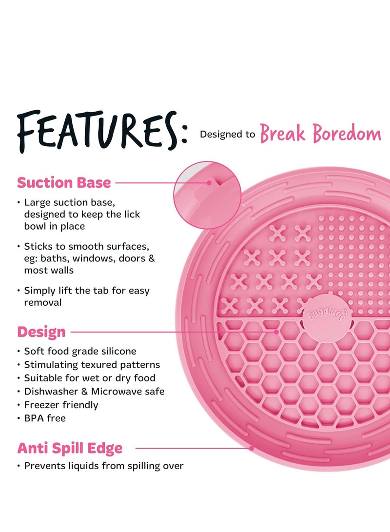 BUGALUGS Dog Mat Bowl 100 percent Food Grade Cat Food Mat and Licky Mats For Dogs Lick Mat Bowl Reduce Stress and Anxiety Single Pink - Image 2