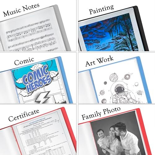 TULMAN 10 Pockets Full Scape Bound A4 Size Presentation Display Book Portfolio File Binders with Plastic Clear Sleeves Document Organizer for Music Sheets Artwork Drawing for School - (Color May Vary) - Image 4