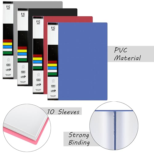 TULMAN 10 Pockets Full Scape Bound A4 Size Presentation Display Book Portfolio File Binders with Plastic Clear Sleeves Document Organizer for Music Sheets Artwork Drawing for School - (Color May Vary) - Image 2