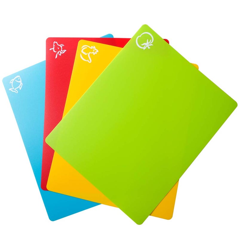 Carrollar Flexible Plastic Cutting Board Mats Colored Mats With Food Icons Gripped Back Cutting board Set of 4 1