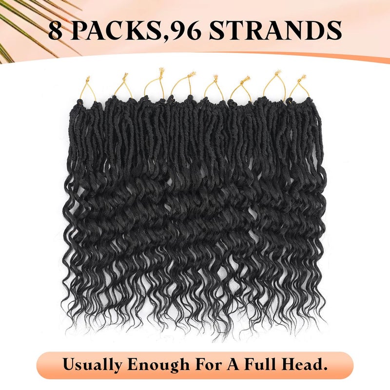 Ahrencan Short Deep Faux Locs Crochet Hair for Black Women-8 Packs 12 Inch Pre Looped Goddess Locs Crochet Hair With Curly Ends Prelooped Synthetic Crochet Braids,Lightweight& Natural Look(12",1B#) - Image 2