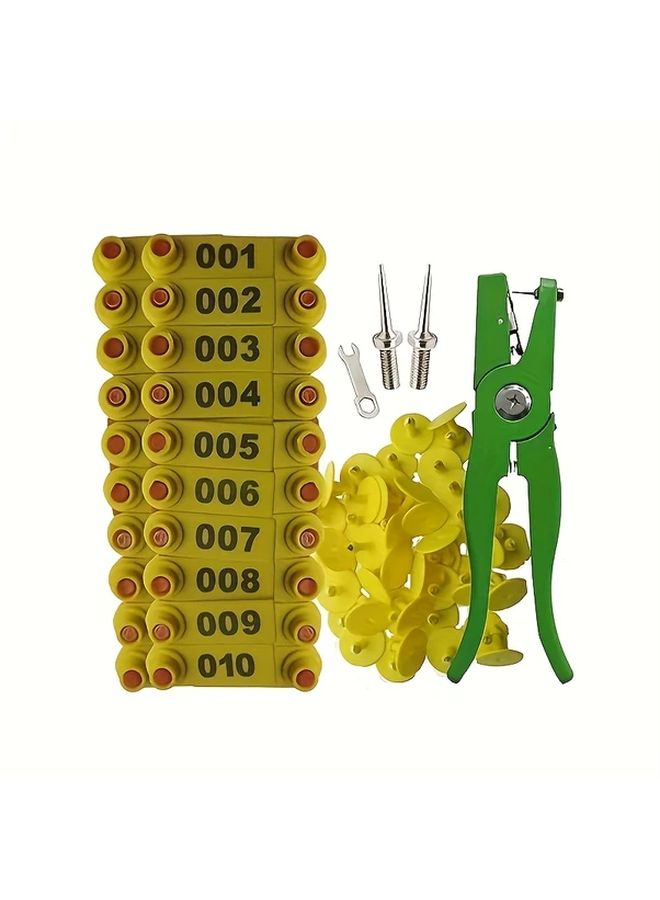 Large Livestock Plastic ID Tags Yellow with Pliers Screws for Sheep Goat Identification - Image 1