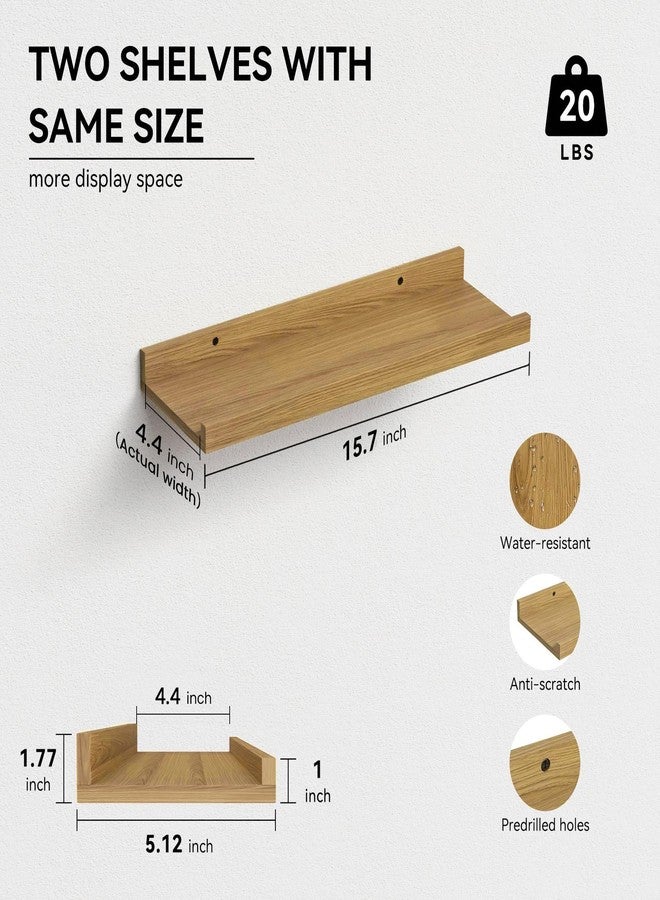 Boswillon Floating Shelves Set of 2, Modern Wall Shelves with Lip, Display Picture Ledge for Bedroom, Living Room, Bathroom, Kitchen - Oak - Image 2