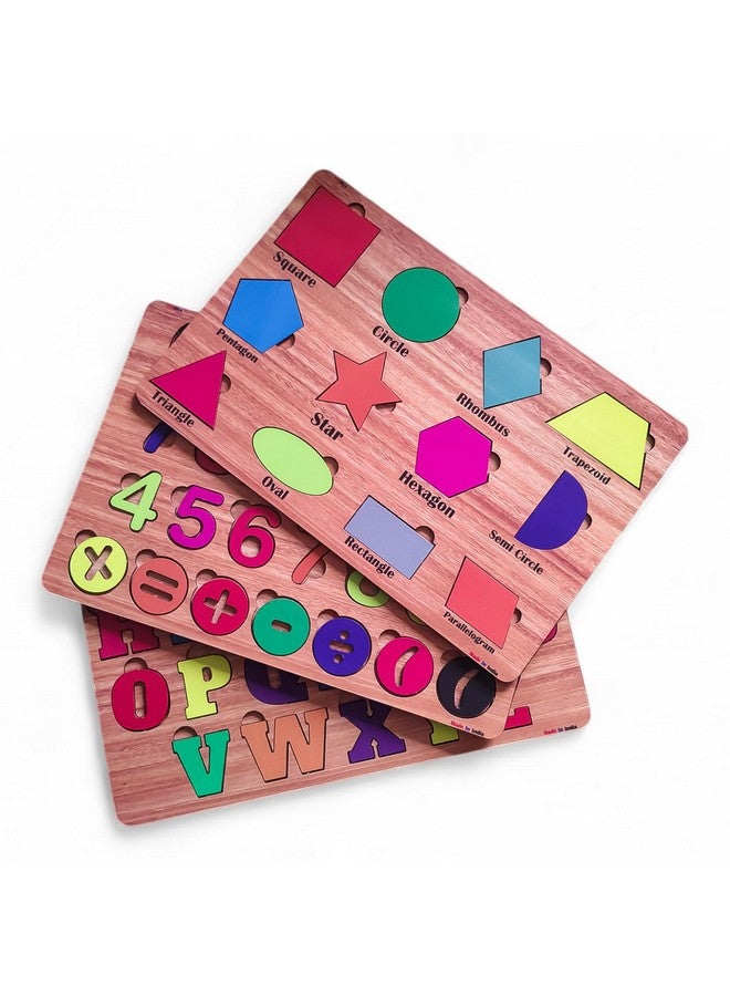 Fiddlys Wooden Educational Puzzle, Alphabet Shapes and Numbers Learning Toy (Alpha+Number+Shapes) - Image 1