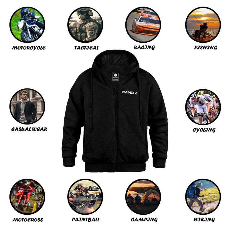 PANDA CYCLE GEAR Motorcycle Hoodie for Men & Women Impact Armored All Season Sweatshirt Enduro Dual Sport Riding Biker Jacket (US, Alpha, Large, Regular, Regular, BLACK) - Image 3